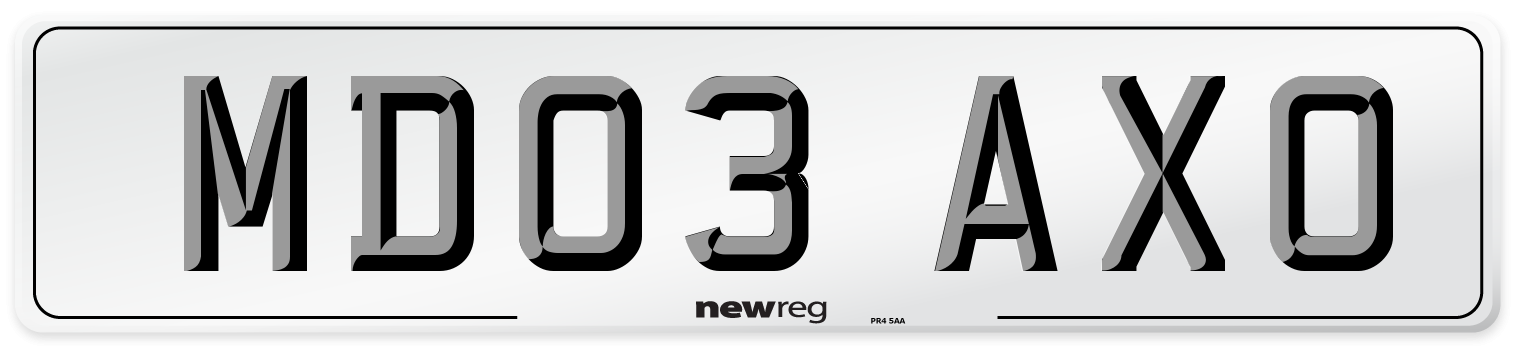 MD03 AXO Number Plate from New Reg